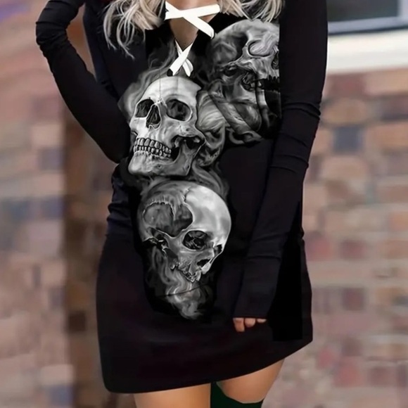 Skulls Black Hoodie Dress - Picture 2 of 3